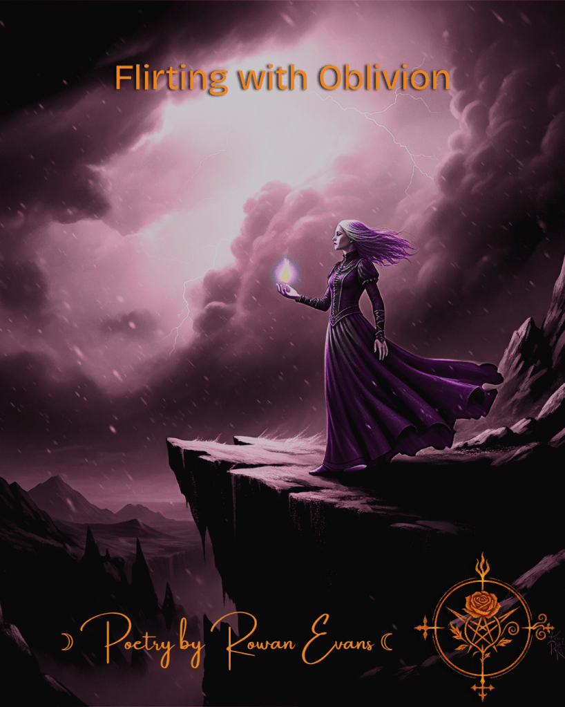 A dark digital painting in the gothic fantasy style—featuring a lone figure holding a small flame, standing at the edge of a cliff beneath a stormy sky. Symbolic of inner struggle, resilience, and sacred witnessing.