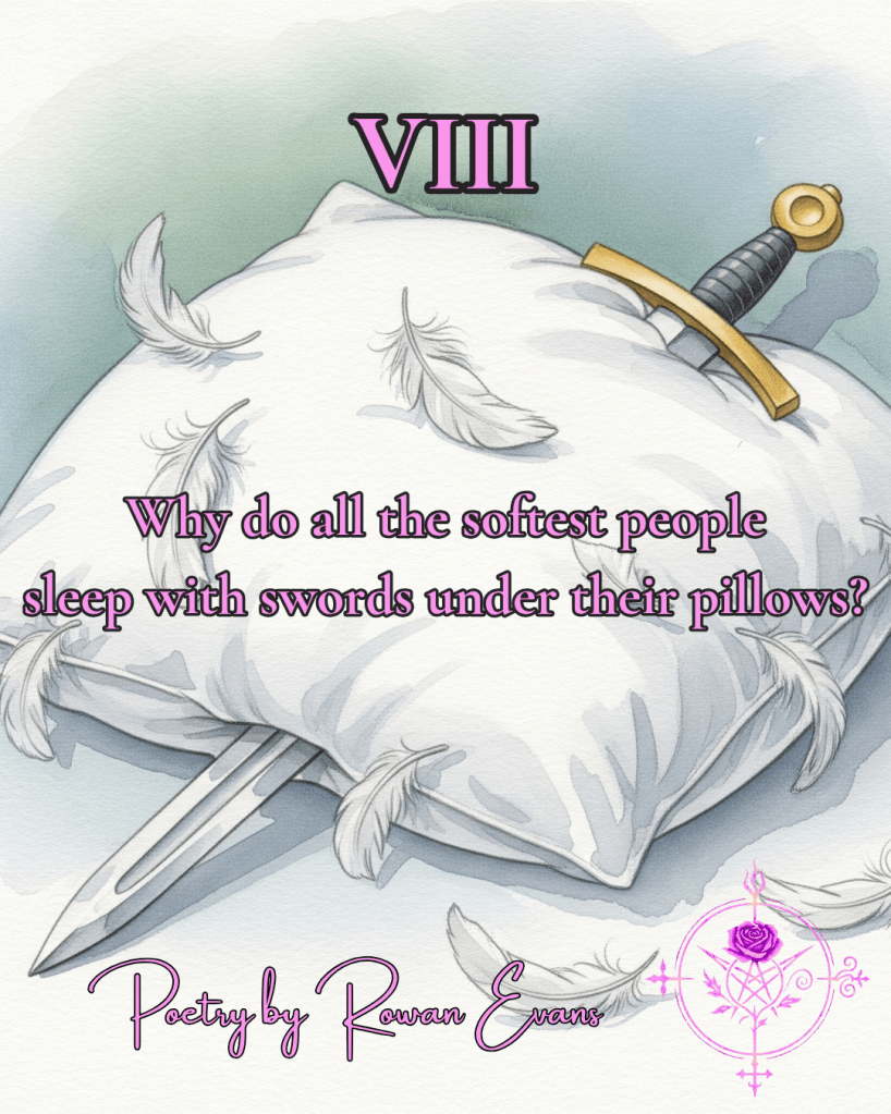 A sword hidden beneath a pillow of white feathers, watercolor style.