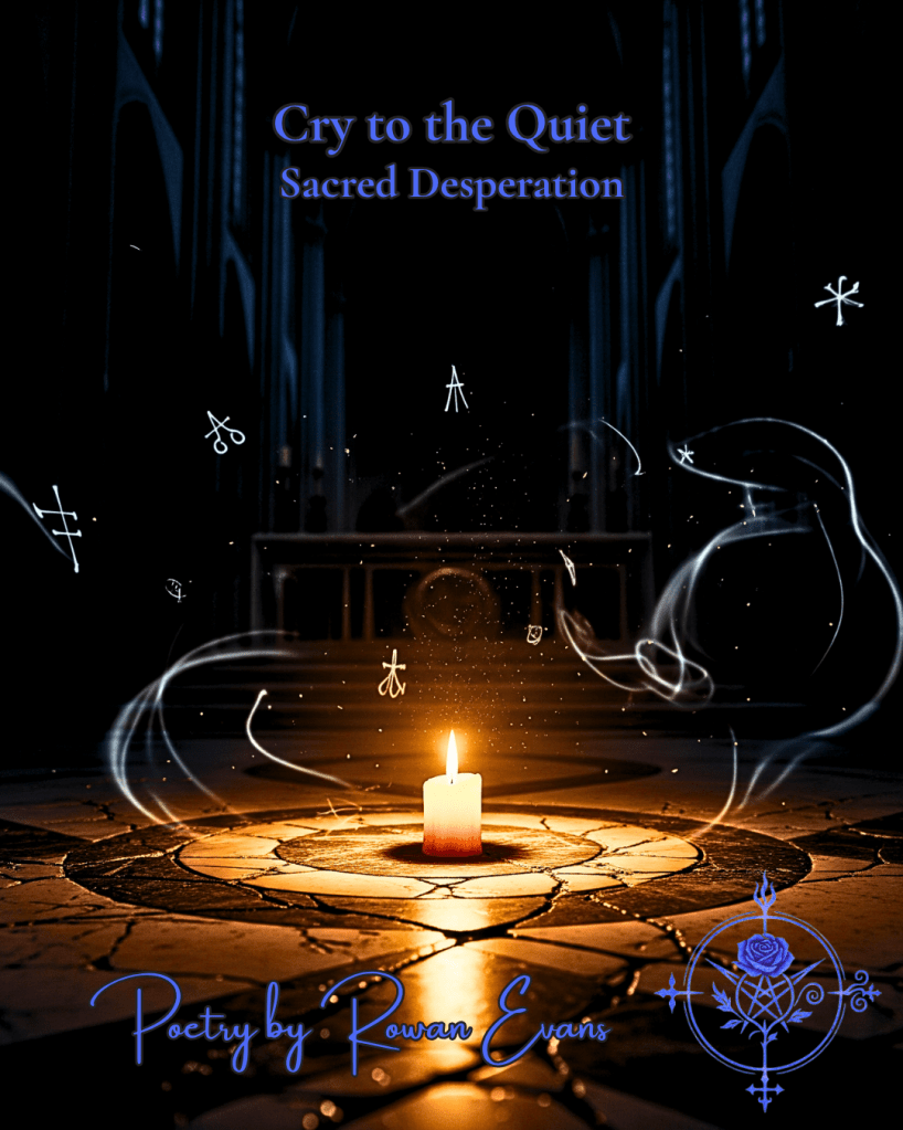 Flickering candle in gothic darkness, symbolizing fragile faith and sacred desperation.