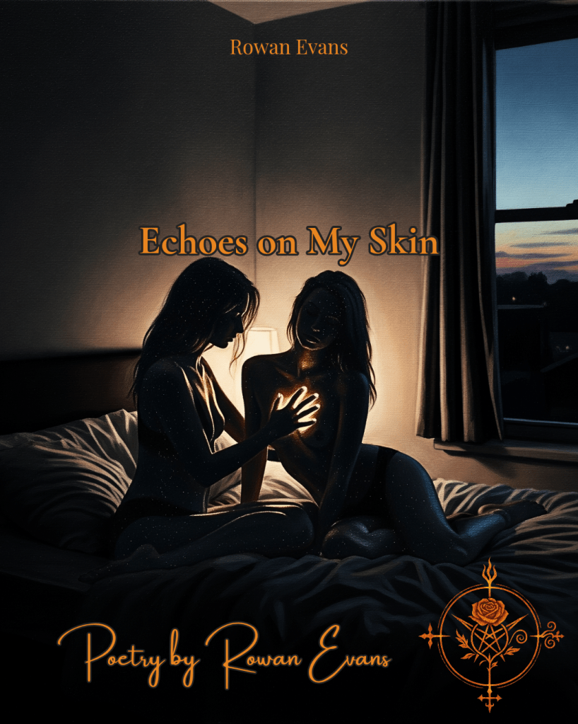 A silhouette leaving faint handprints on another’s skin in a shadowed, ethereal room.