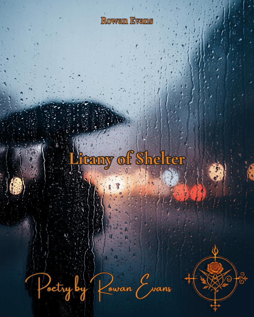 Silhouette behind rainy window, evoking quiet protection and intimacy.