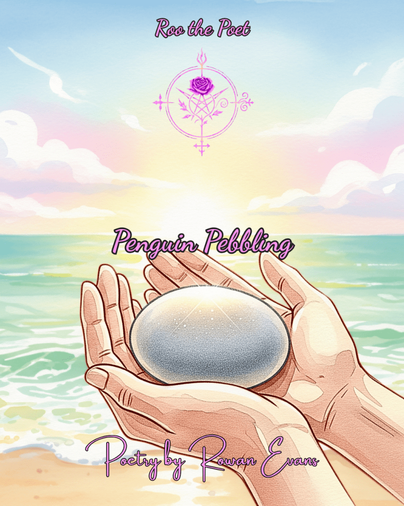 Watercolor of a small pebble held in hands by the sea, symbolizing gentle love and quiet treasures.