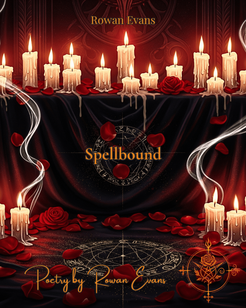 Dark gothic altar with candles, rose petals, and mystical gold symbols, evoking ritual, desire, and forbidden magic.