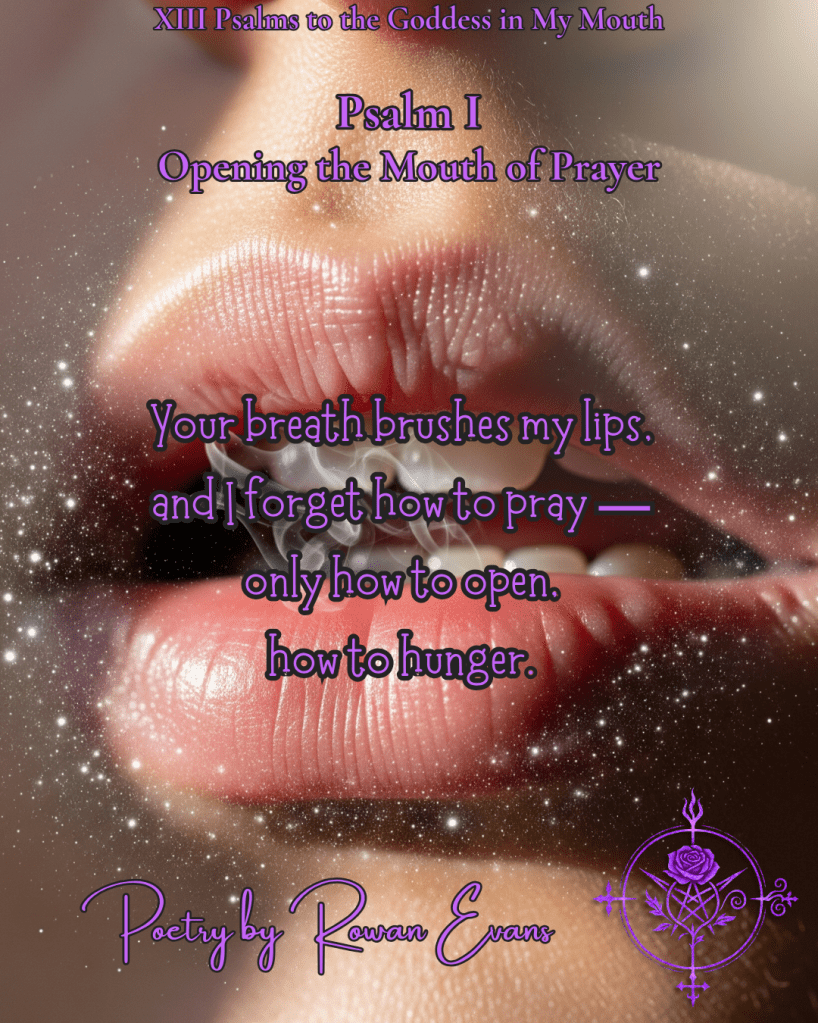 Close-up of parted lips in soft light, silver glow around them, breath caught mid-air.