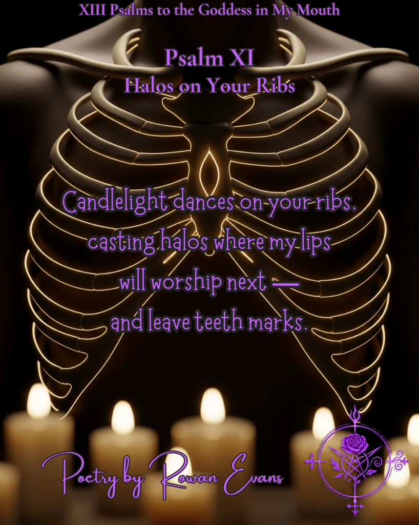 Torso in candlelight, ribs crowned with faint golden halos.