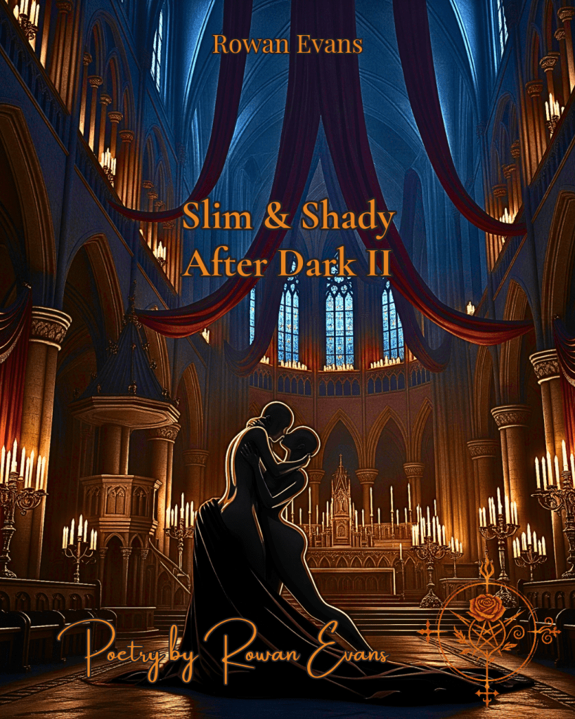 Gothic cathedral interior with candlelight, shadows, and entwined figures suggesting intimate desire, devotion, and secrecy.