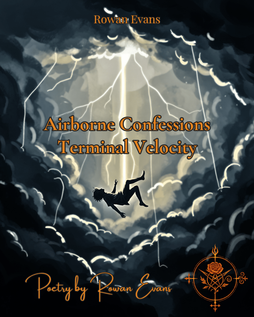 Abstract image of a person falling through stormy clouds, representing fear, vulnerability, and emotional release.