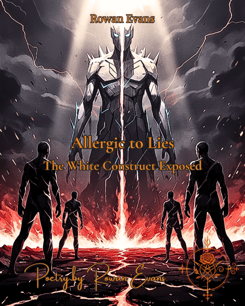 "Digital artwork of silhouetted figures confronting a ghostly pale figure over a dark, burning world, representing systemic oppression and privilege."