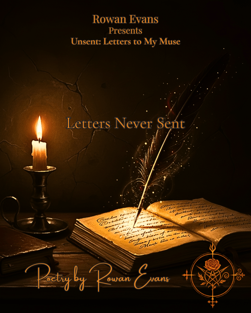 Candlelit journal with cursive writing, quill, and shadows dancing in warm, mystical tones.