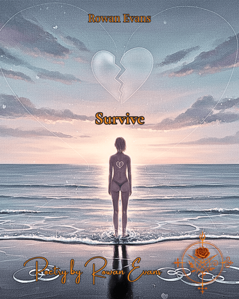 Illustration of a lone figure standing at the edge of a calm sea at dawn, symbolizing resilience and survival.