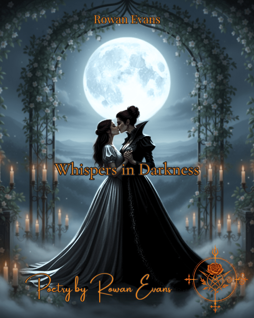 A mortal woman and her vampiress lover share a final embrace under moonlight.