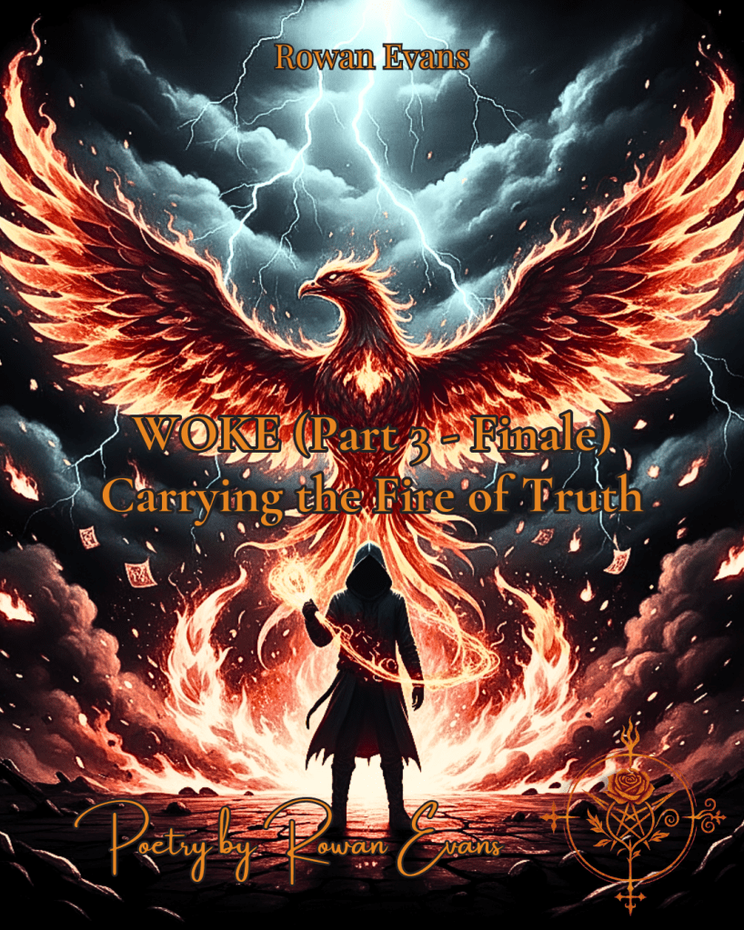 “Protestor writing in glowing ink amidst phoenix-like flames, symbolizing courage, truth, and unyielding vigilance.”