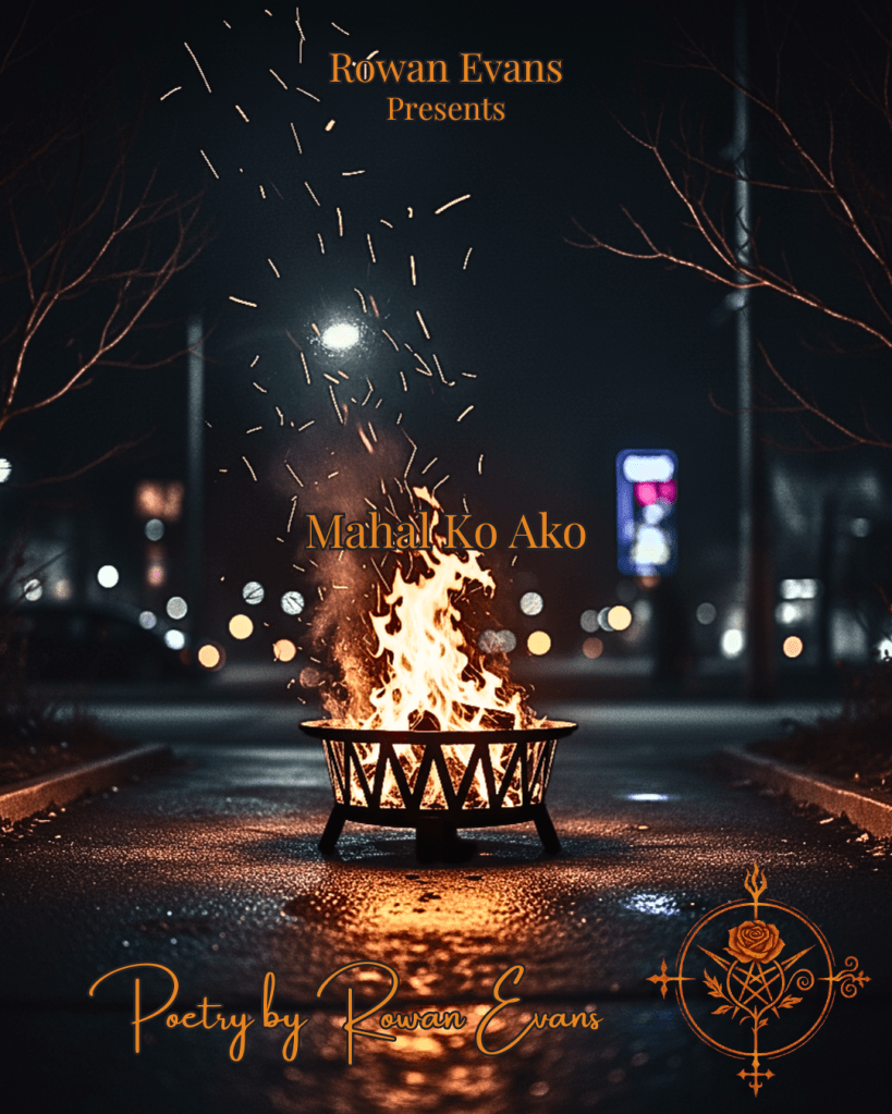 Warm firelight reflecting on an urban driveway at night, symbolizing protection and fierce devotion.