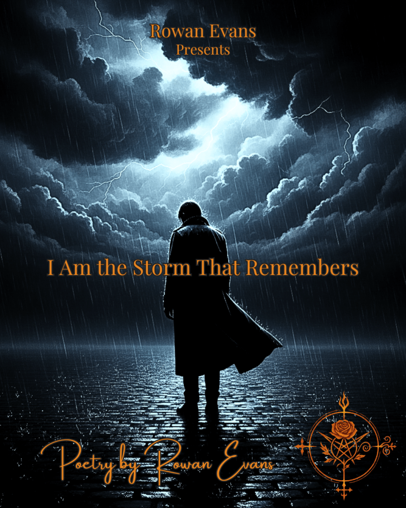 A lone figure standing beneath storm clouds, symbolizing memory, endurance, and emotional survival.