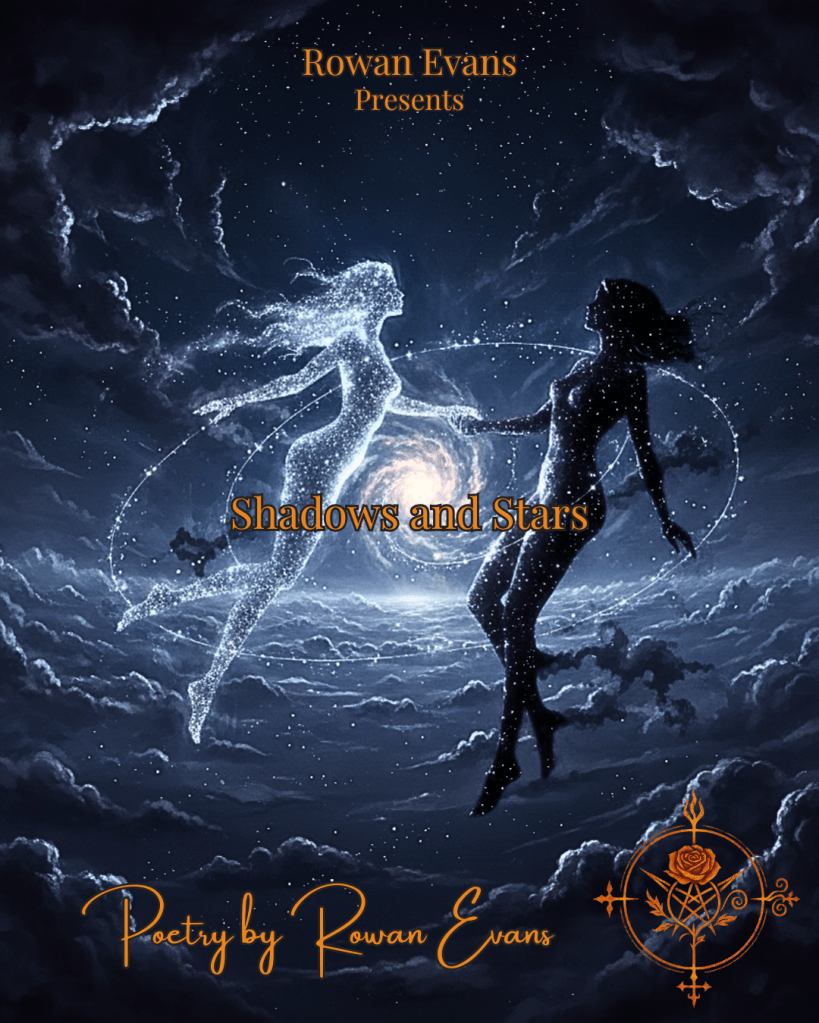 “Two intertwined star constellations—one light, one shadowed—orbiting together in a night sky.”