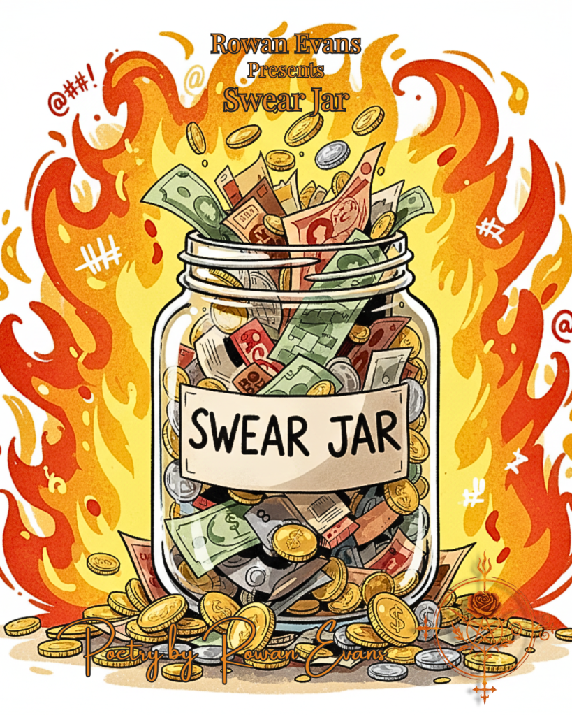 Illustration of a glass jar overflowing with money, the jar is labelled "Swear Jar".