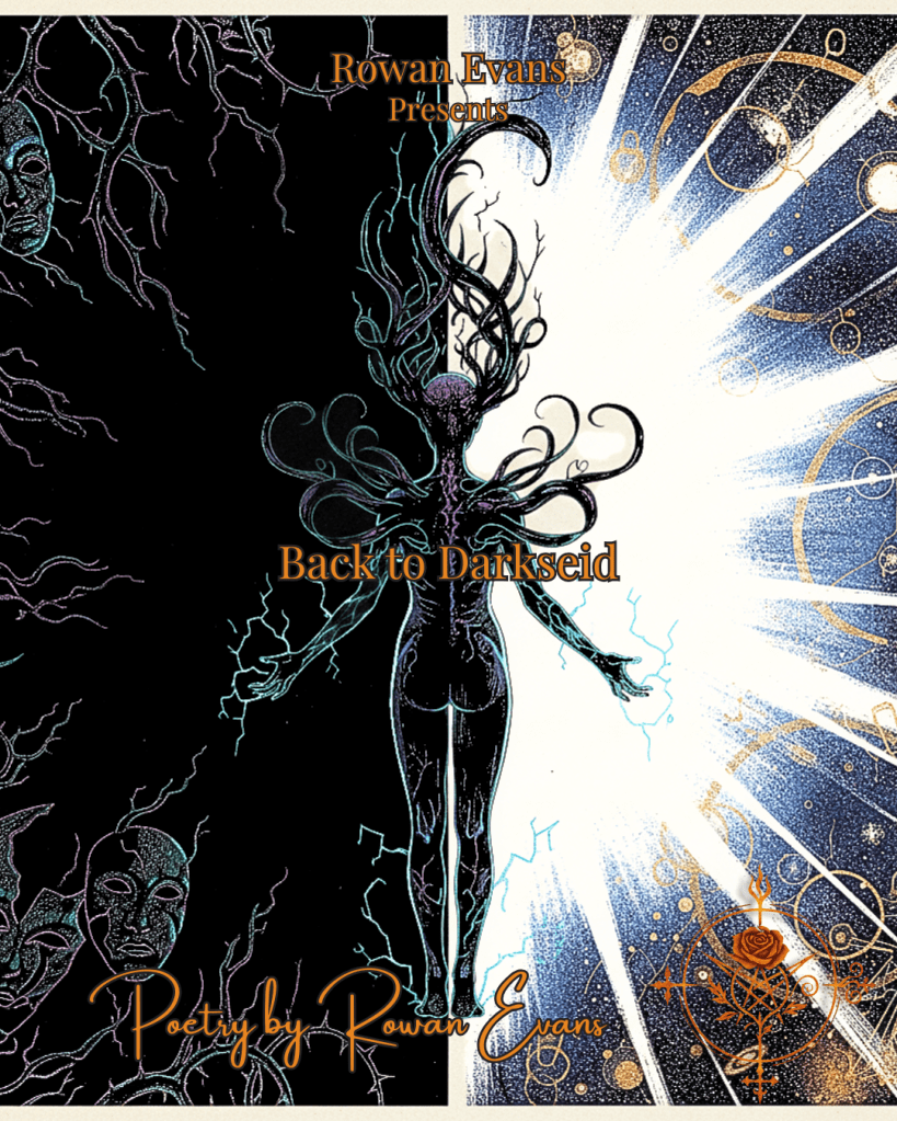 Surreal illustration of a figure in shadow with ink tendrils rising up their spine, symbolizing chaos, identity, and creative obsession.