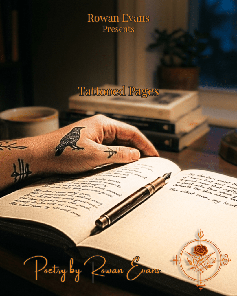 Open notebook with handwritten poetry under warm desk lamp lighting.