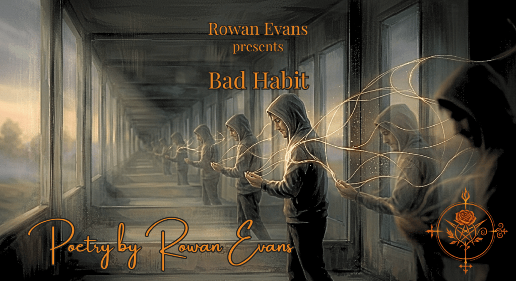 A person walking through a repeating or mirrored space, symbolizing mental loops and overthinking