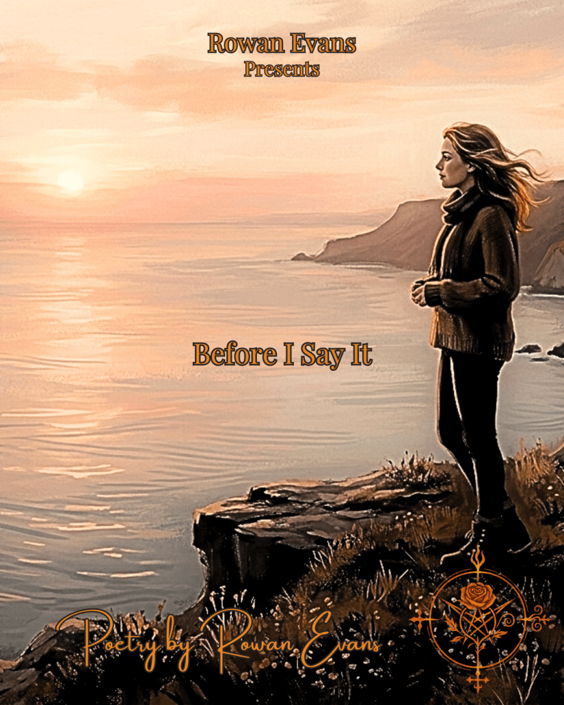 Person standing quietly at a cliff edge overlooking a calm ocean at sunset.