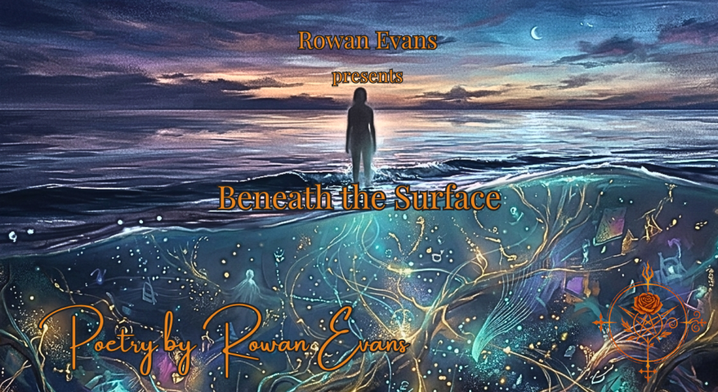 Person standing at the edge of water with a glowing emotional world beneath the surface representing vulnerability and depth