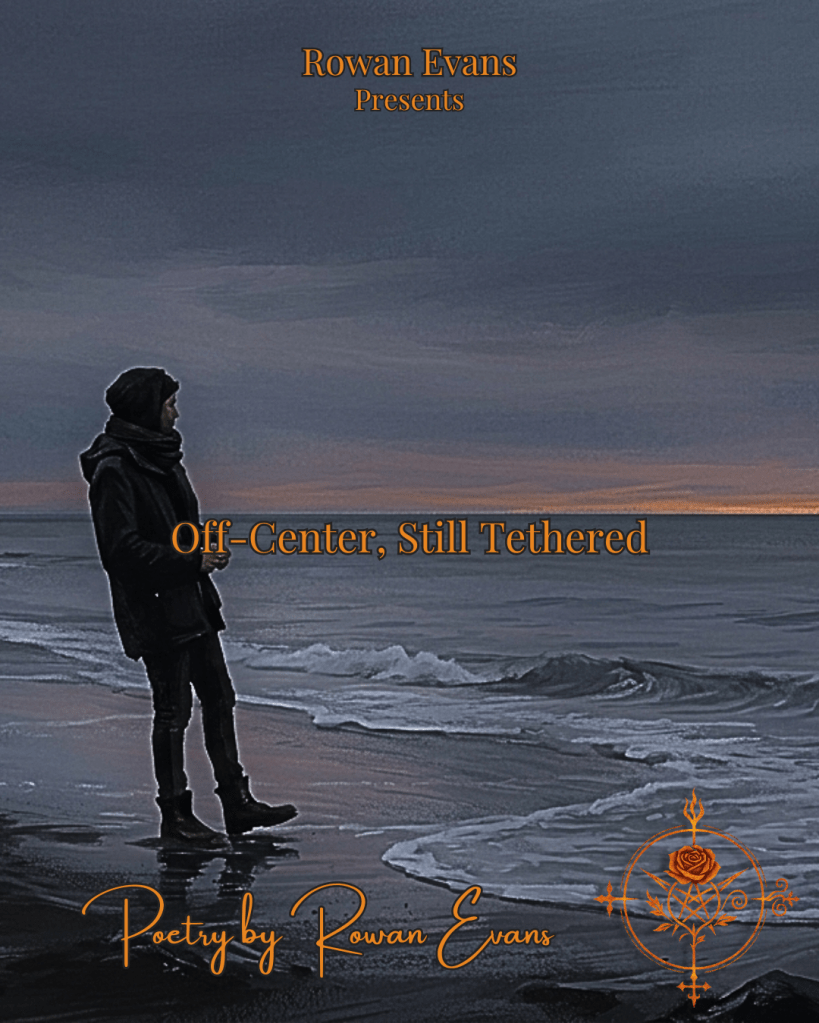 Silhouette of a person standing slightly off center at a quiet shoreline at dusk, symbolizing mental disconnection and reflection.