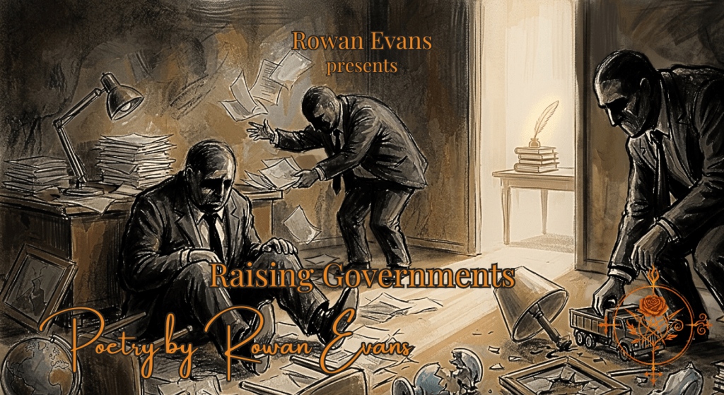 Symbolic illustration of political figures portrayed as misbehaving children in a chaotic environment, representing satire and accountability.