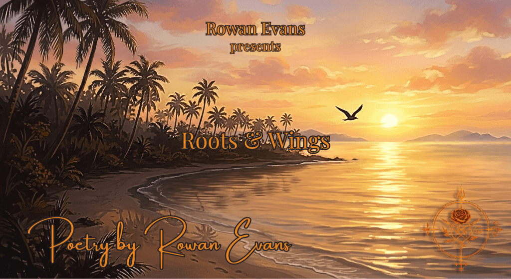 A bird flying toward the sunset above palm trees and the ocean, symbolizing freedom and new beginnings.