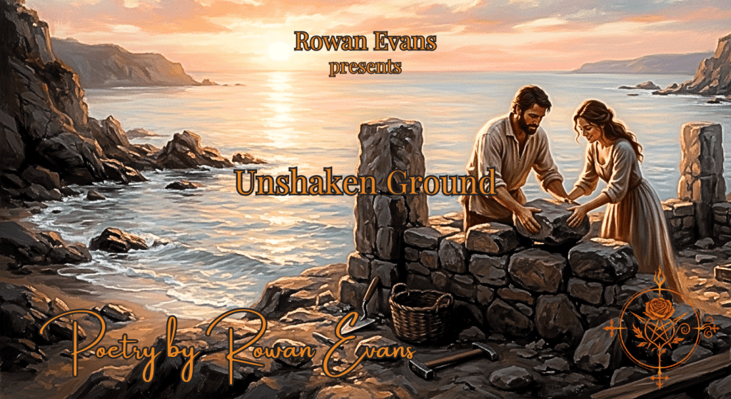 Stone foundation overlooking the ocean at sunset symbolizing steadfast love and a strong emotional foundation