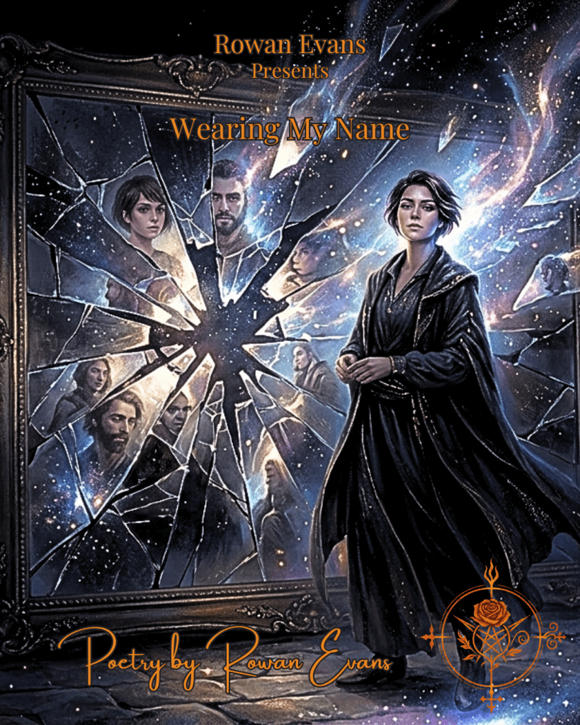 Androgynous person standing before a cracked mirror with fragmented reflections symbolizing identity and self-definition.