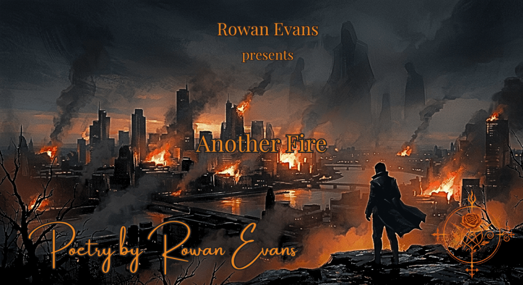 Person watching a city with multiple fires burning, symbolizing global chaos and systemic conflict