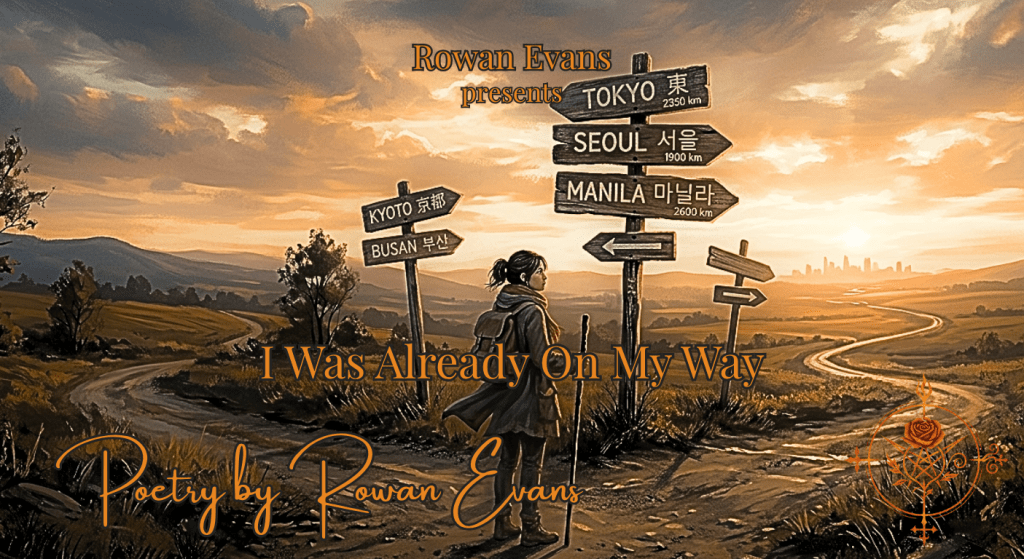 Person standing at a crossroads with signs pointing toward distant cities symbolizing life direction and travel.