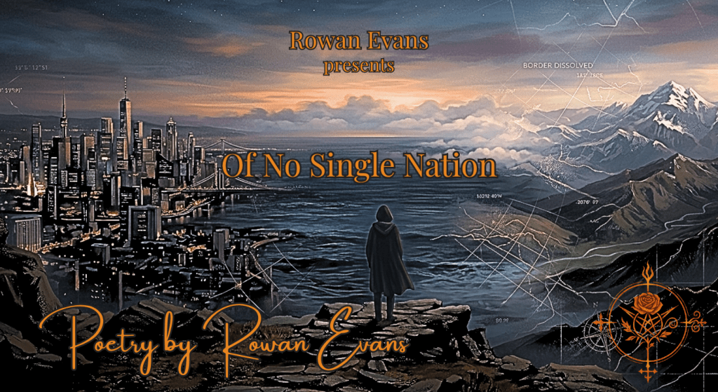 Person standing between blended landscapes with fading borders symbolizing identity beyond nations.