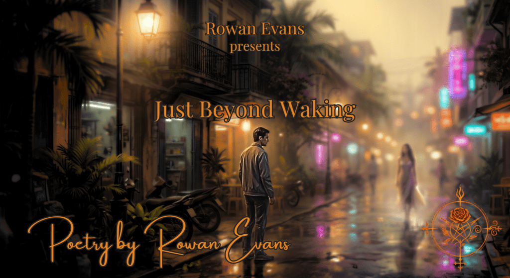 A solitary figure stands on a humid city street as a woman emerges through a dreamlike haze of light and atmosphere.