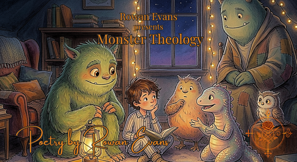 A child sits peacefully with a group of friendly monsters in a softly lit bedroom, symbolizing understanding and acceptance across differences.