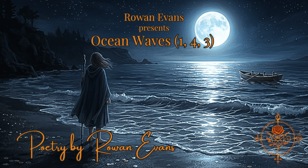A solitary figure stands on a moonlit beach beside gentle ocean waves while silver moonlight reflects across the water beneath a glowing night sky.