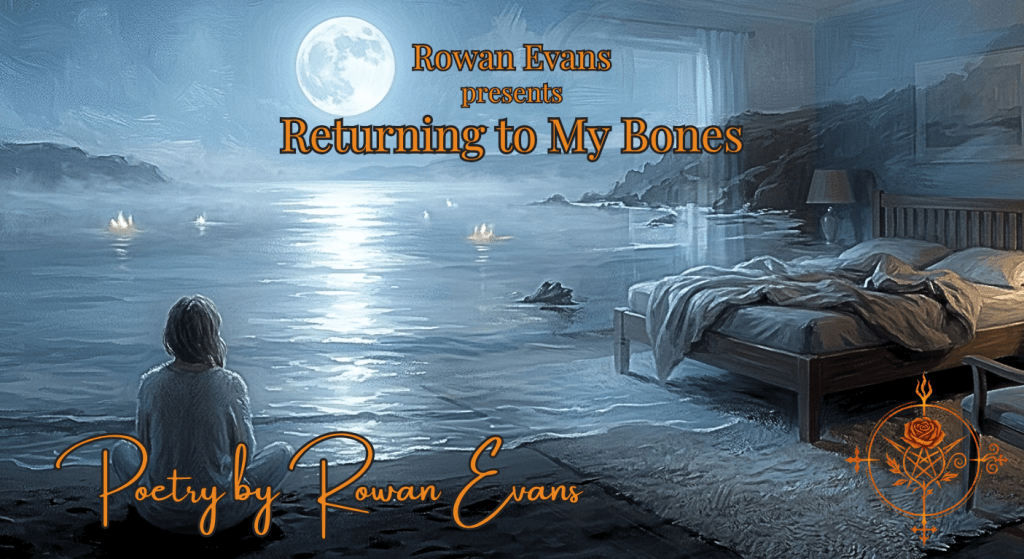 A solitary figure sits beside a moonlit bay as the dreamlike shoreline gradually fades into a quiet bedroom, symbolizing the emotional transition from dreaming to waking.