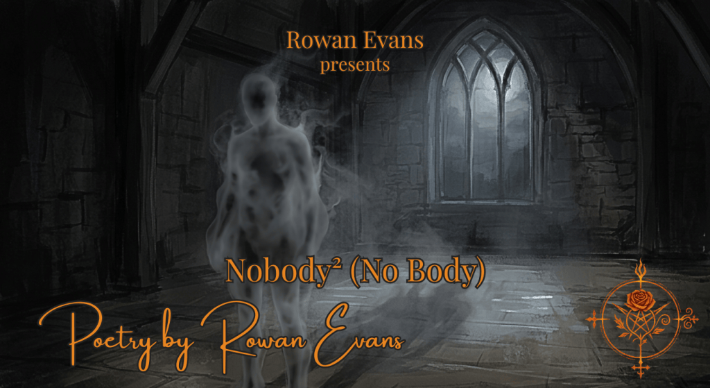 A translucent ghostly figure stands alone in an empty dark room, appearing almost completely hollow.