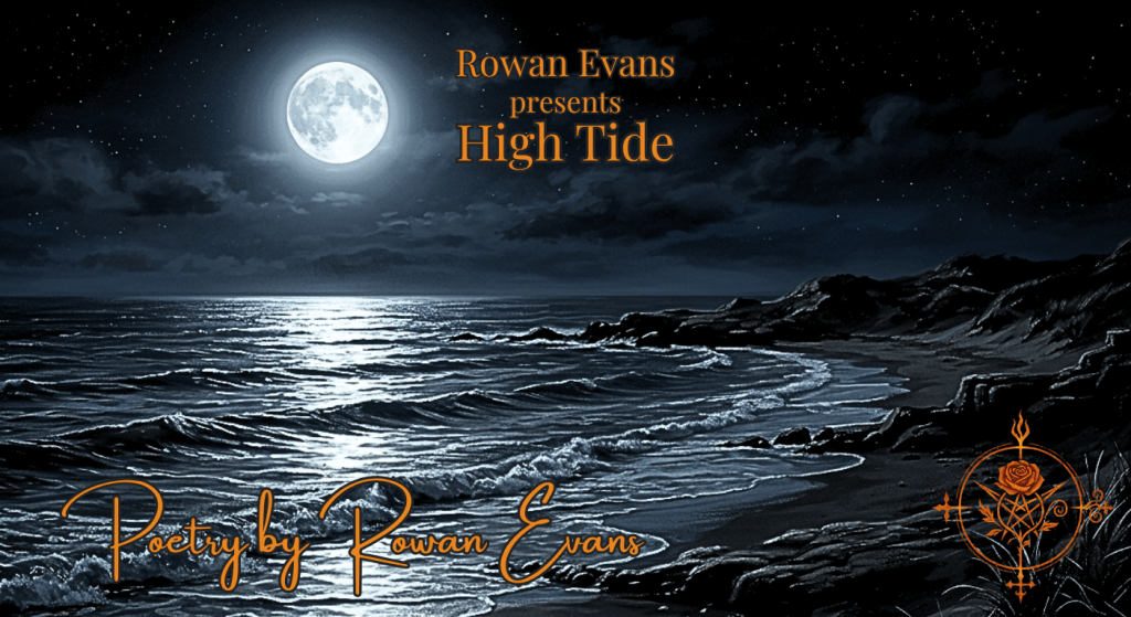 A moonlit ocean rising toward the shore at high tide beneath a full moon.