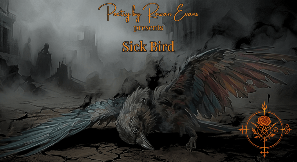A sick bird with damaged wings lies on a cracked landscape, symbolizing division and systemic corruption.